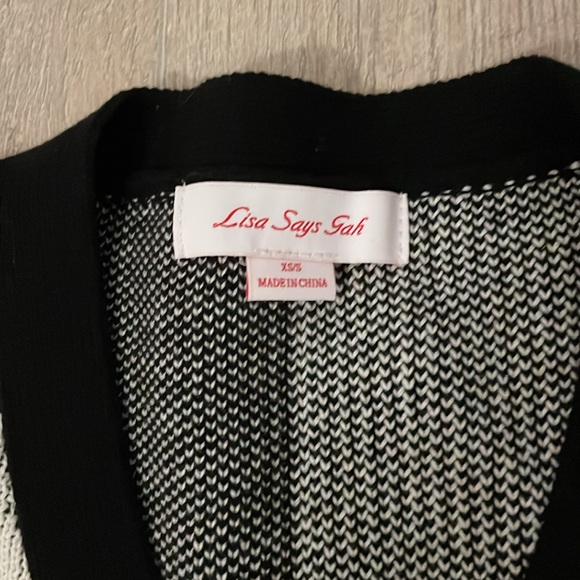 Lisa Says Gah Black White Color block Chunky knit cardigan sweater XS/S - Picture 4 of 6